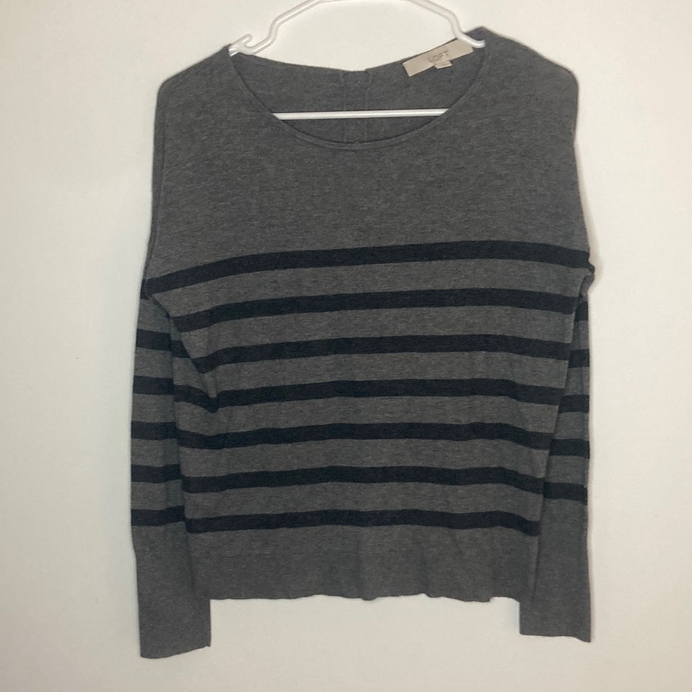 LOFT Gray Striped Women's Sweater Buttons on Back